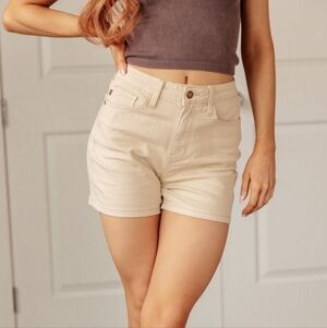 Judy Blue High Rise Tan Denim Shorts Bone NWT Large Stretch